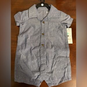 Carter's Child of Mine Baby Boy Blue Cotton Chambray Romper One Piece 3-6m